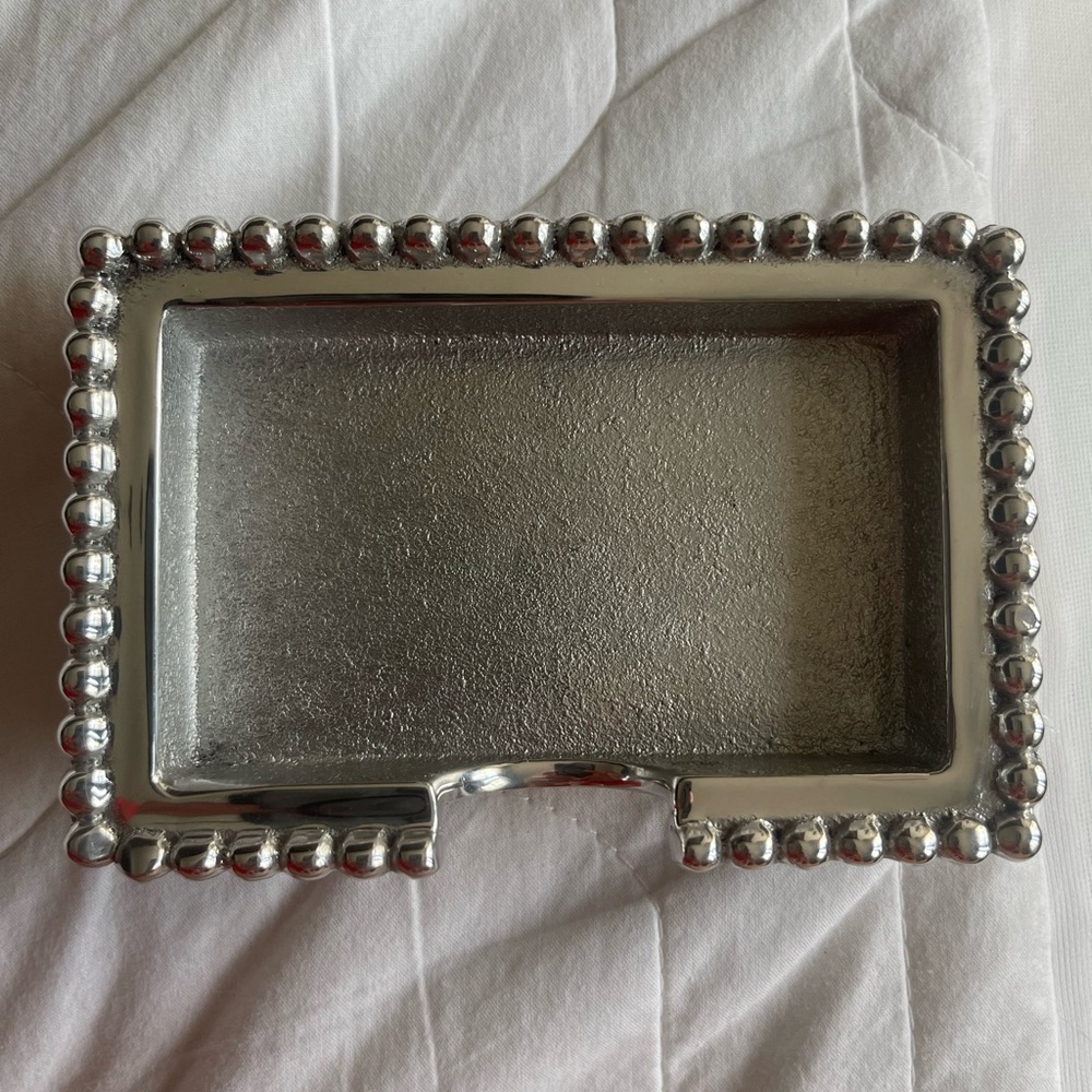 Silver Rectangular Tray with Beaded Edge - Picture 2 of 3